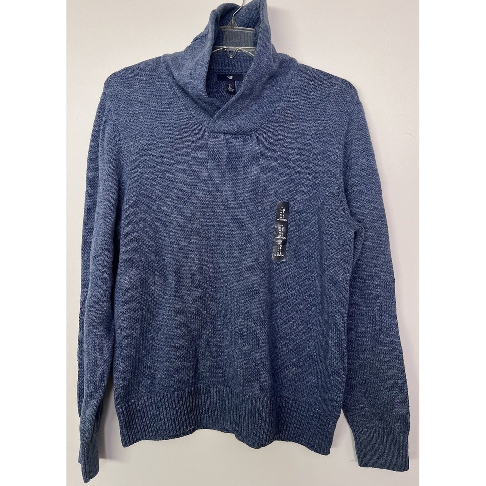 Gap Sweater Mens‎ Blue Crochet Pullover Collared Long Sleeve Cotton Size Large